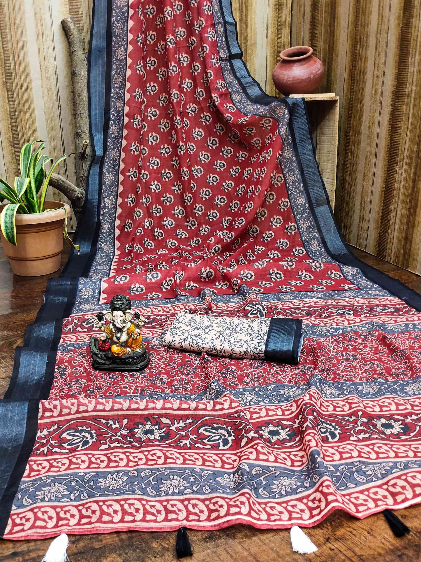 Premium Soft Linen Cotton Saree with Digital Batik Print & Silver Woven Border YNF