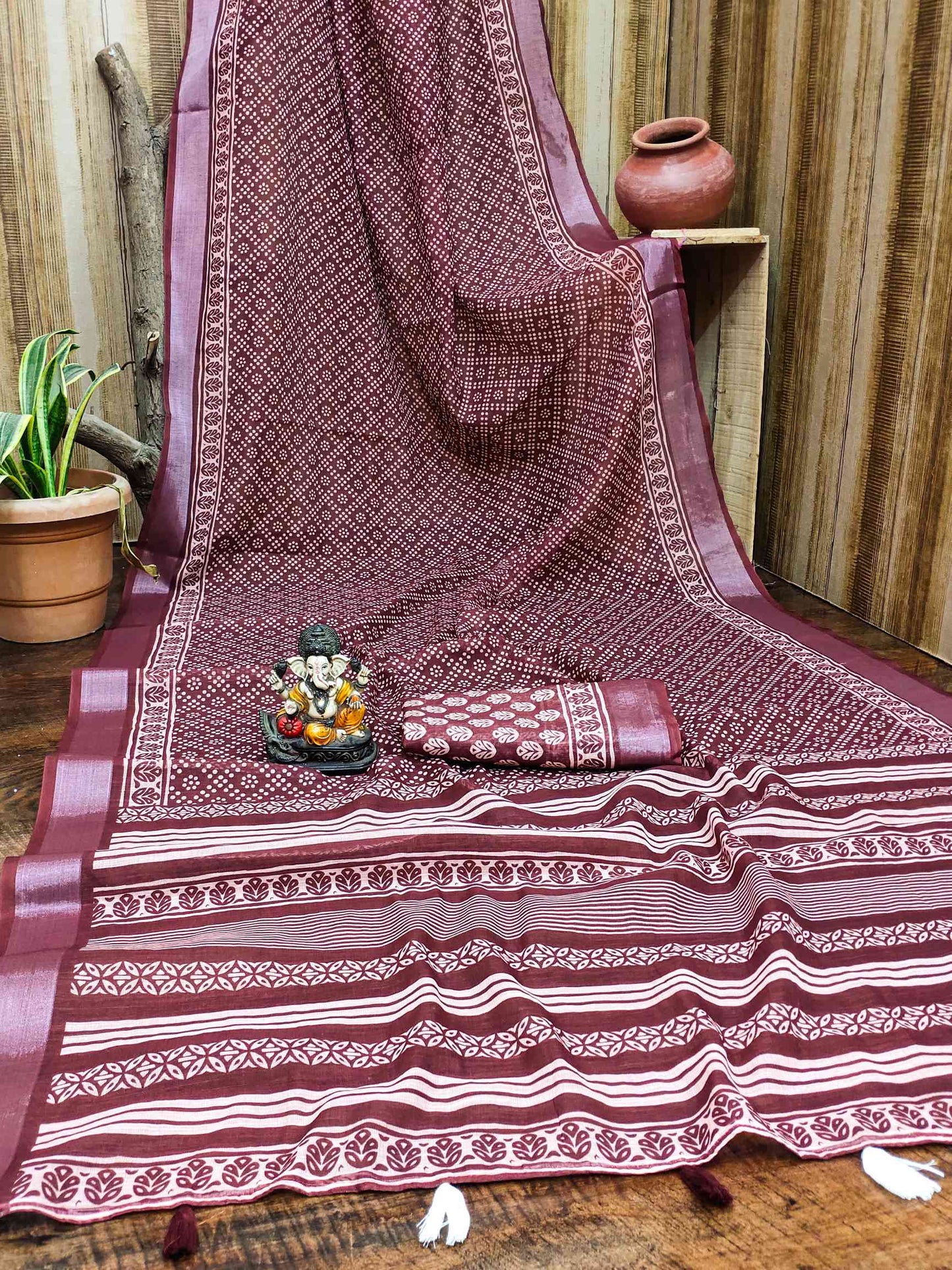Premium Soft Linen Cotton Saree with Digital Batik Print & Silver Woven Border YNF