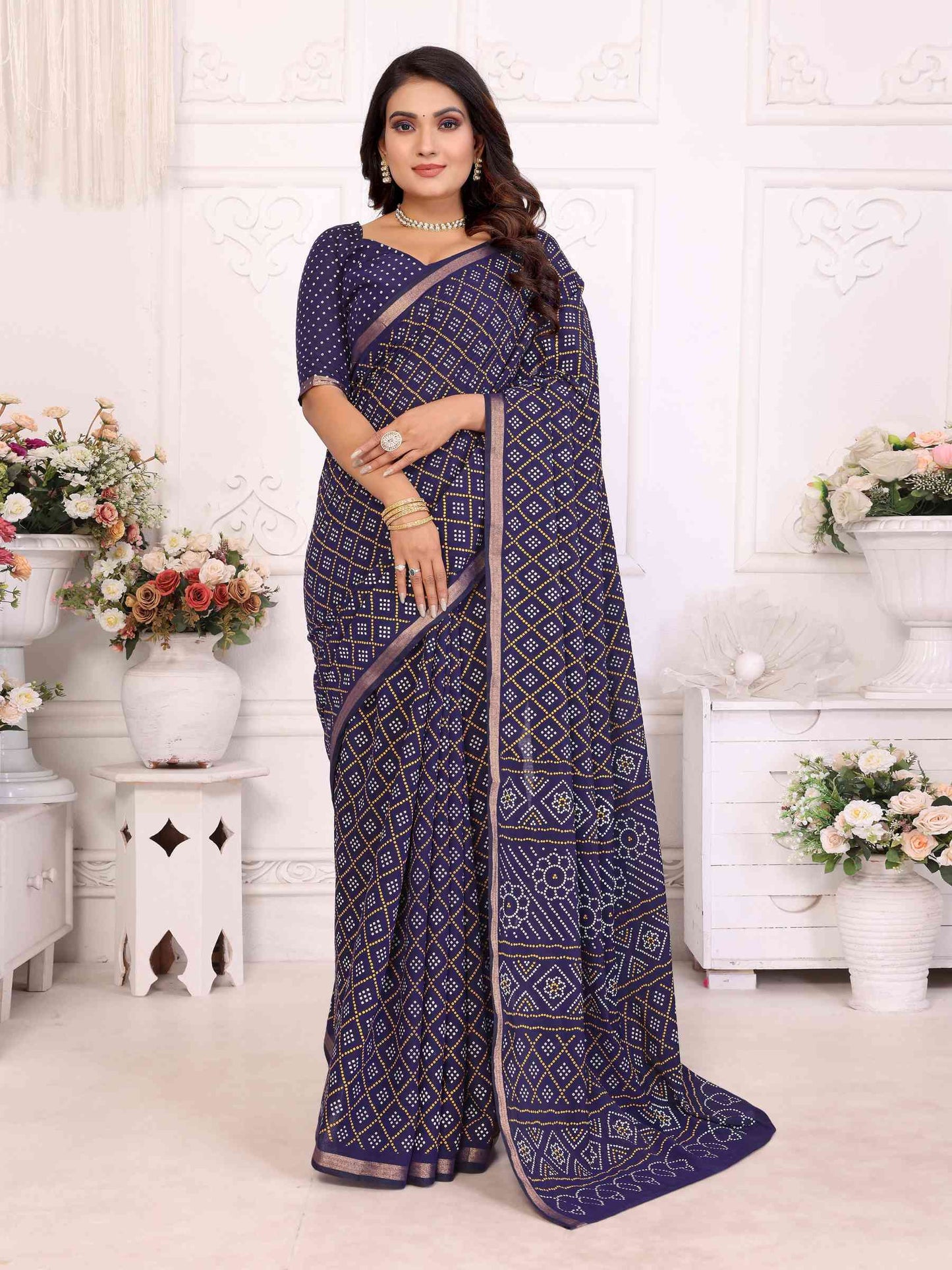 Premium Soft Cotton Patola Bandhej Saree with Dual Colour Print & Zari Border YNF