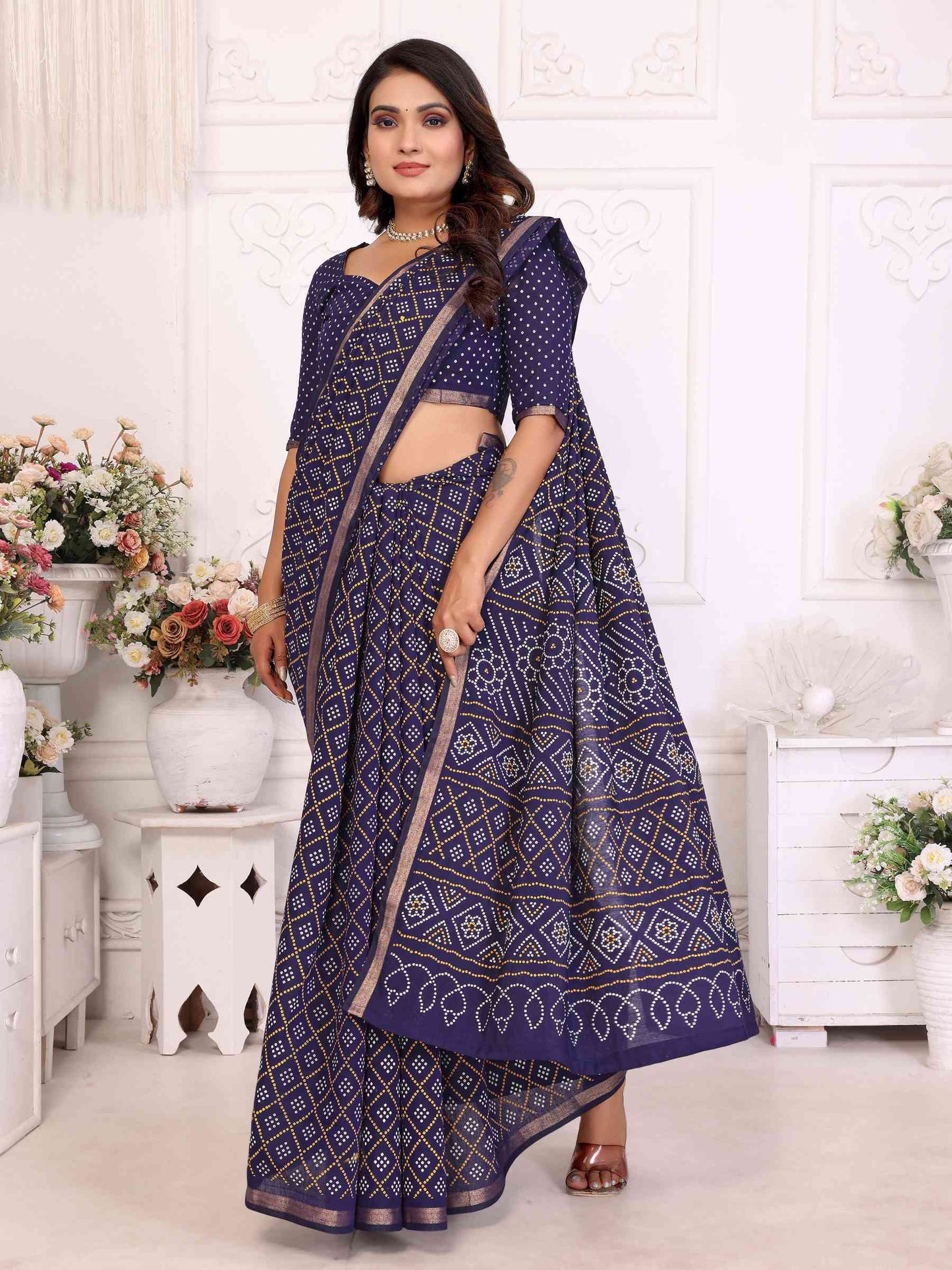 Premium Soft Cotton Patola Bandhej Saree with Dual Colour Print & Zari Border YNF
