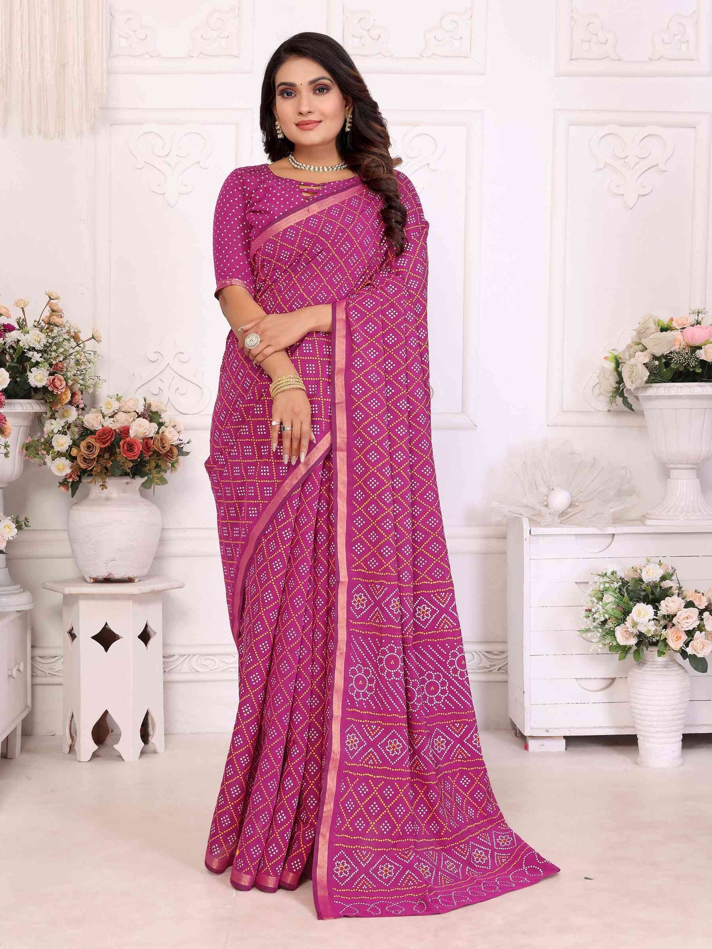 Premium Soft Cotton Patola Bandhej Saree with Dual Colour Print & Zari Border YNF