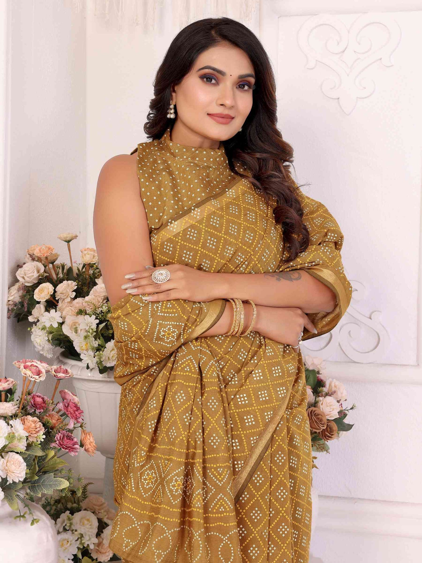 Premium Soft Cotton Patola Bandhej Saree with Dual Colour Print & Zari Border YNF
