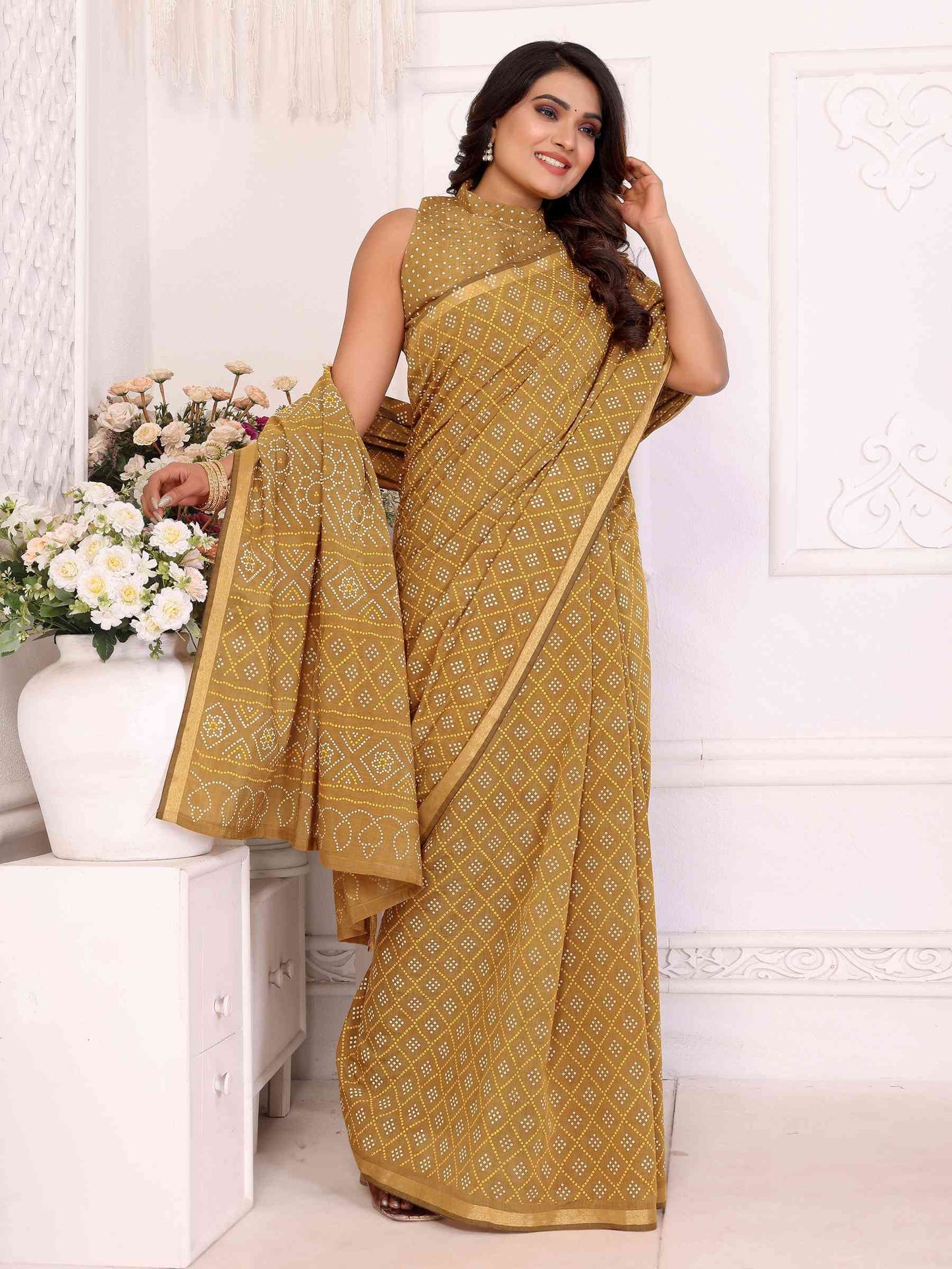 Premium Soft Cotton Patola Bandhej Saree with Dual Colour Print & Zari Border YNF