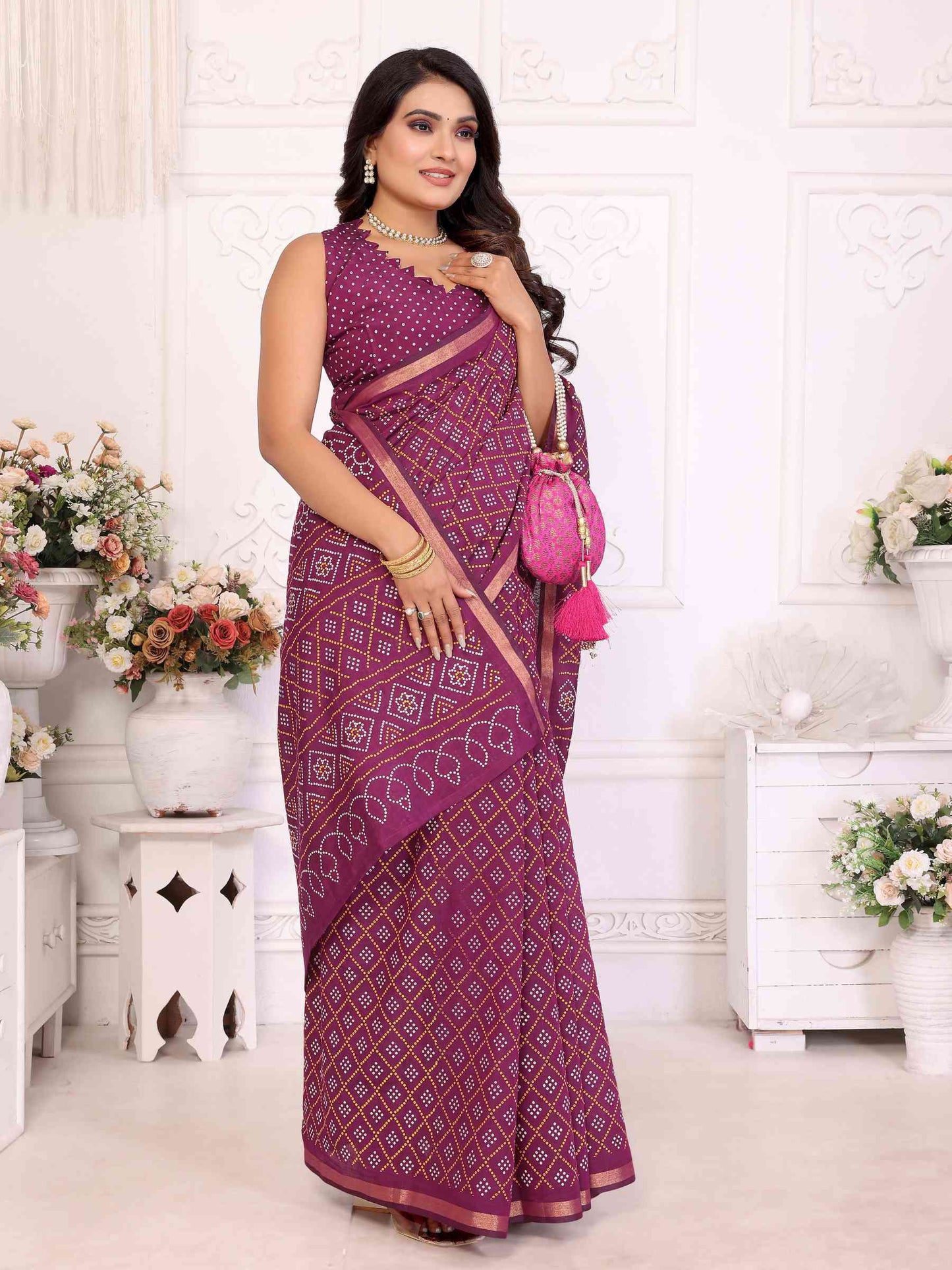 Premium Soft Cotton Patola Bandhej Saree with Dual Colour Print & Zari Border YNF