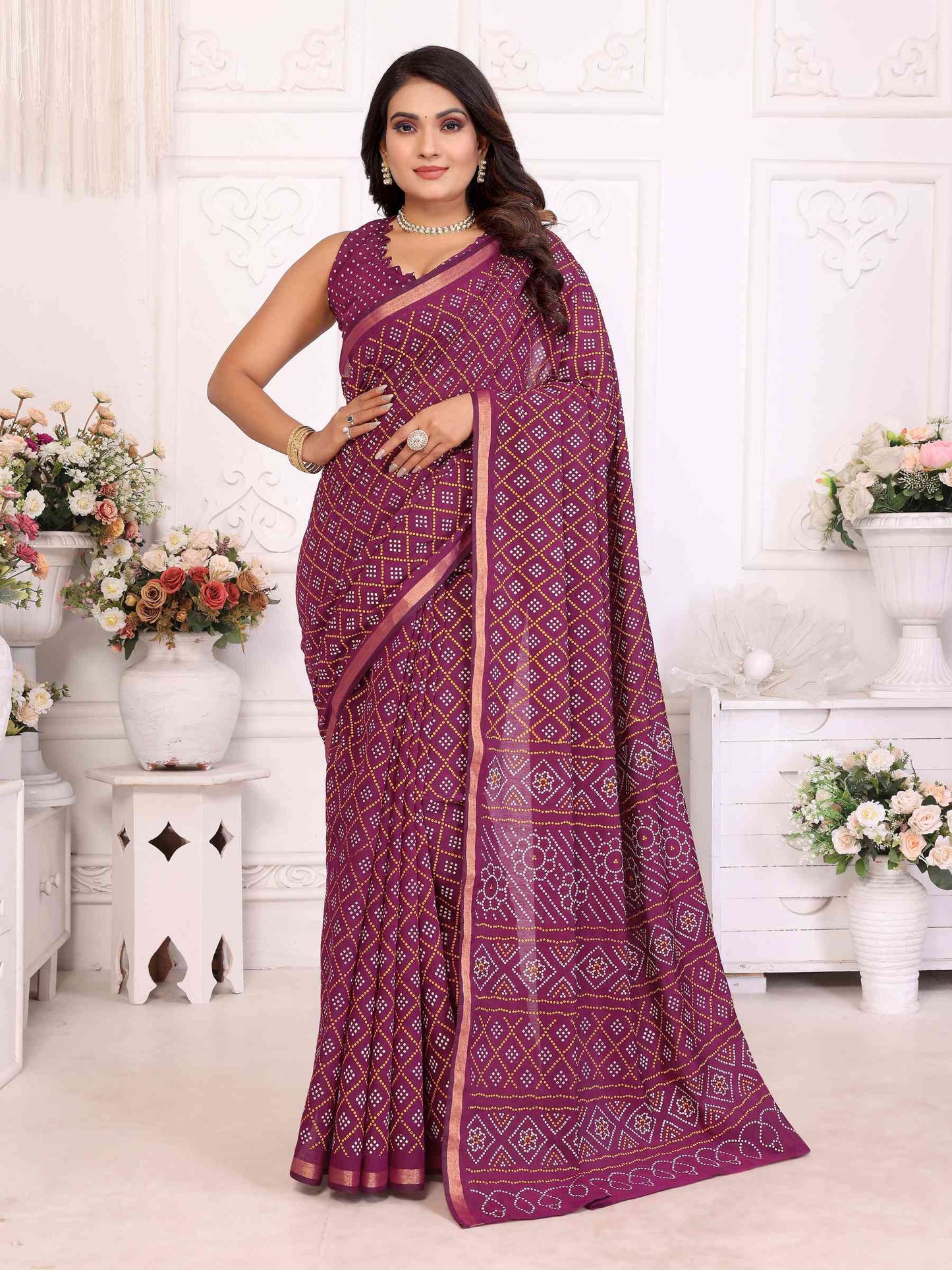 Premium Soft Cotton Patola Bandhej Saree with Dual Colour Print & Zari Border YNF