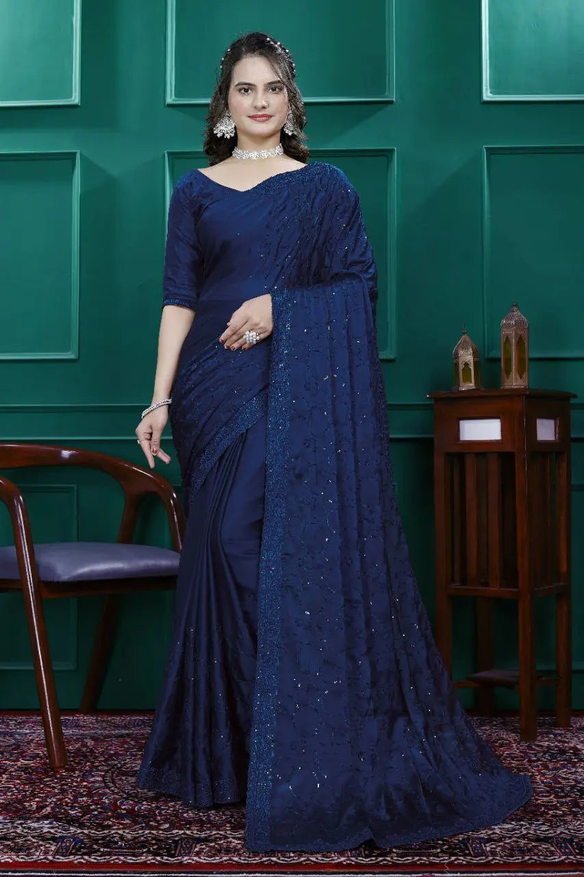 Elegant Premium Satin Crepe Silk Saree with Digital Print & Fancy Neck Style | Unstitched Silk Blouse YNF