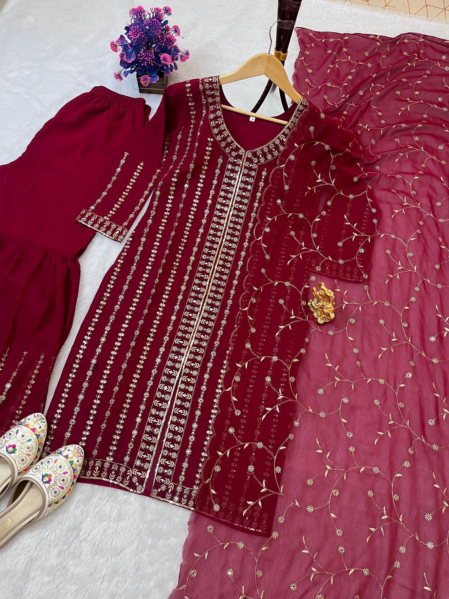 Graceful Faux Georgette Sharara Set with Embroidery Sequence Work | Fully Stitched Festive & Partywear Suit YNF