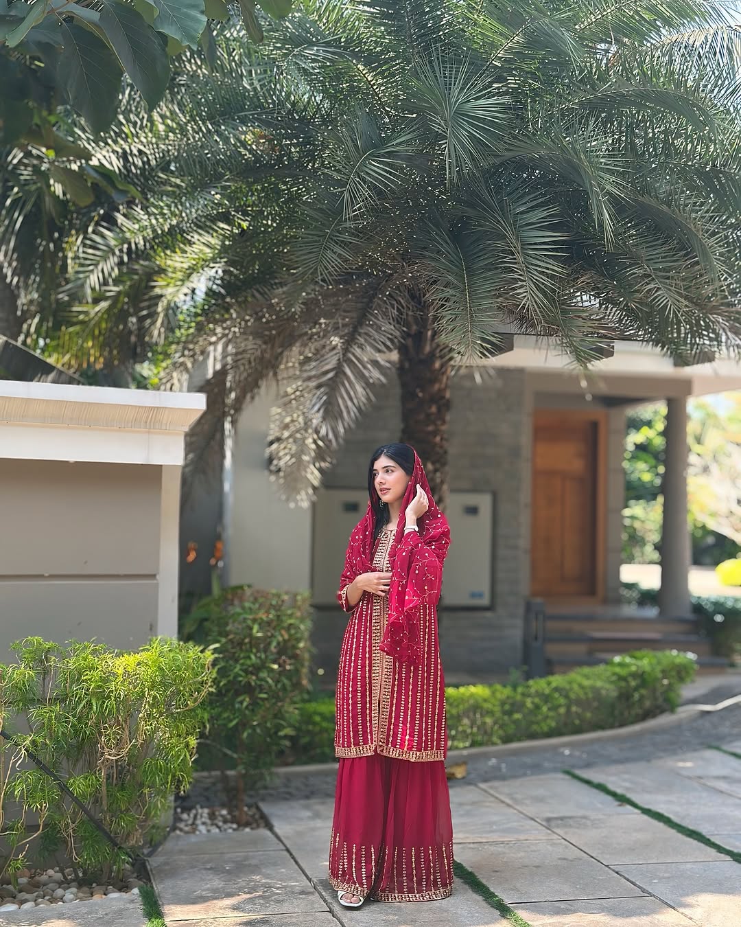 Graceful Faux Georgette Sharara Set with Embroidery Sequence Work | Fully Stitched Festive & Partywear Suit YNF