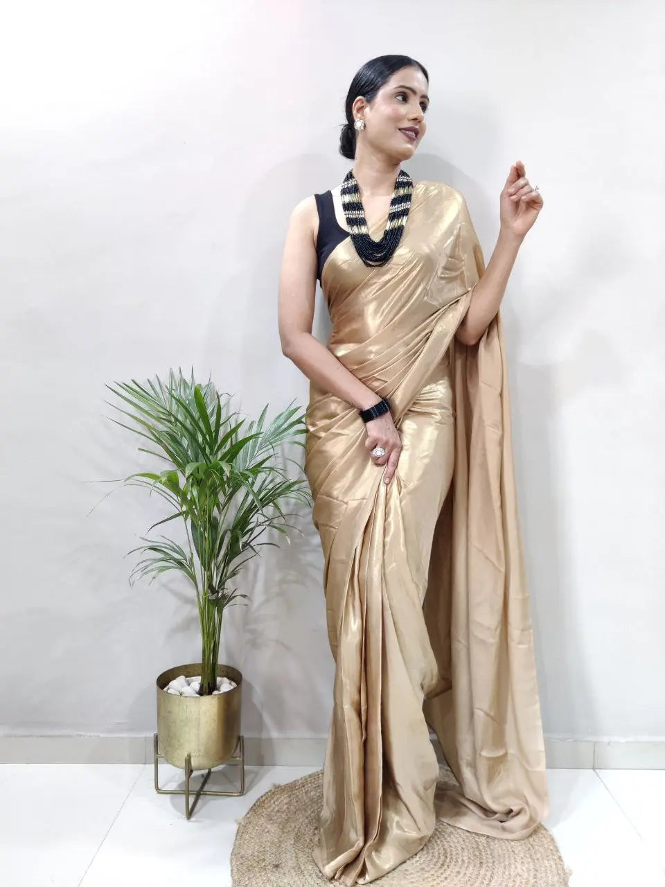Stunning Shimmer Satin Silk Saree with Stitched Banglori Silk Blouse | Adjustable Size YNF