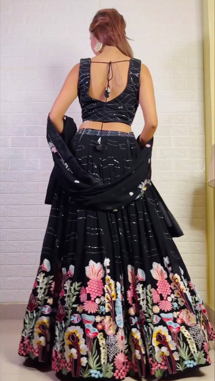 Graceful Georgette Embroidered Lehenga Set with Dupatta & Unstitched Blouse YNF