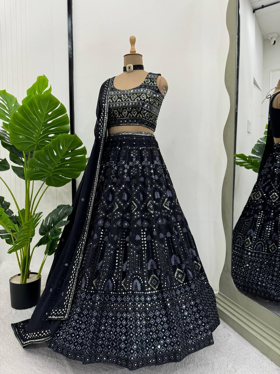 Exquisite Faux Georgette Lehenga Set with 9mm Sequin & Thread Work YNF