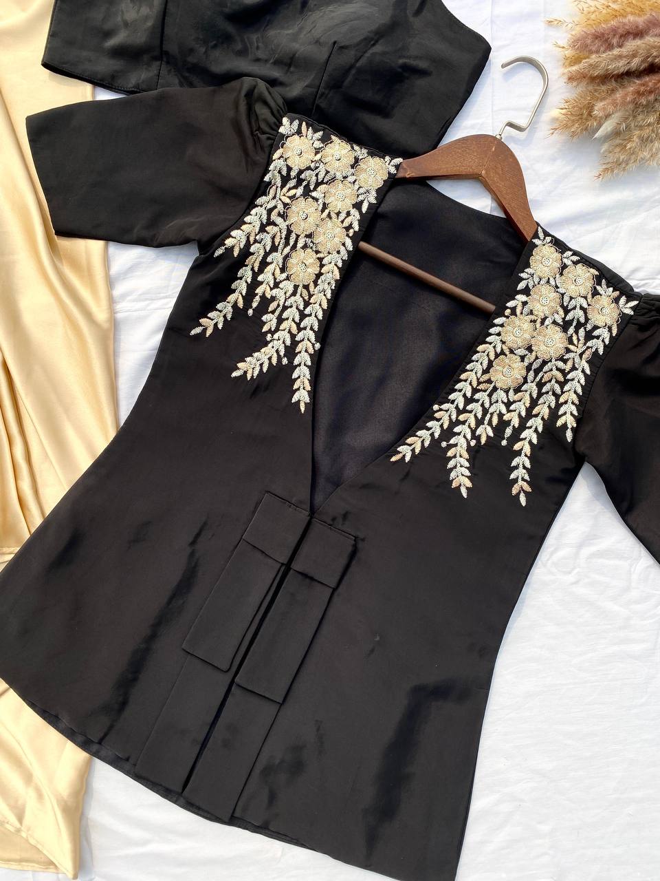 rendy Ethnic Set with Tube Blouse, Dhoti & Embroidered Blazer | French Crape & Japan Satin | Free Size | Premium Finish YNF