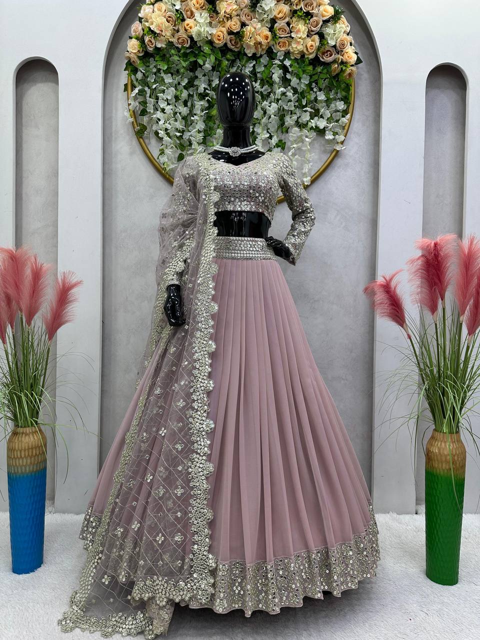 Stunning Faux Georgette 9mm Sequin Embroidered Lehenga Set YNF