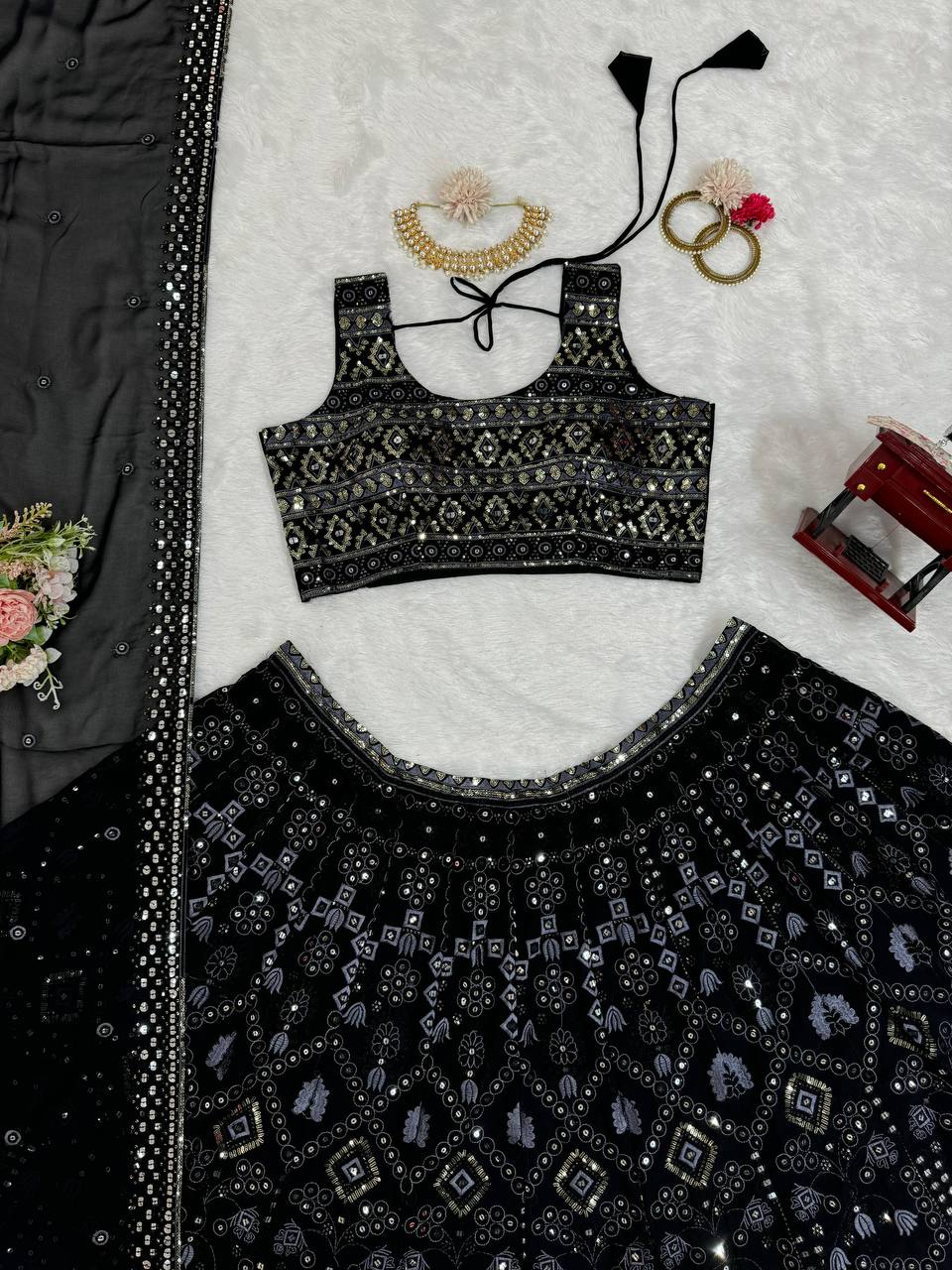 Exquisite Faux Georgette Lehenga Set with 9mm Sequin & Thread Work YNF