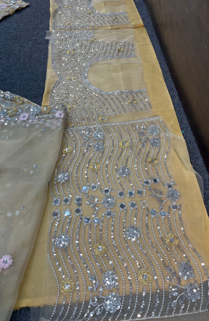 Real Mirror Embroidered Soft Butterfly Net Lehenga Set | Semi-Stitched with Dupatta & Blouse YNF