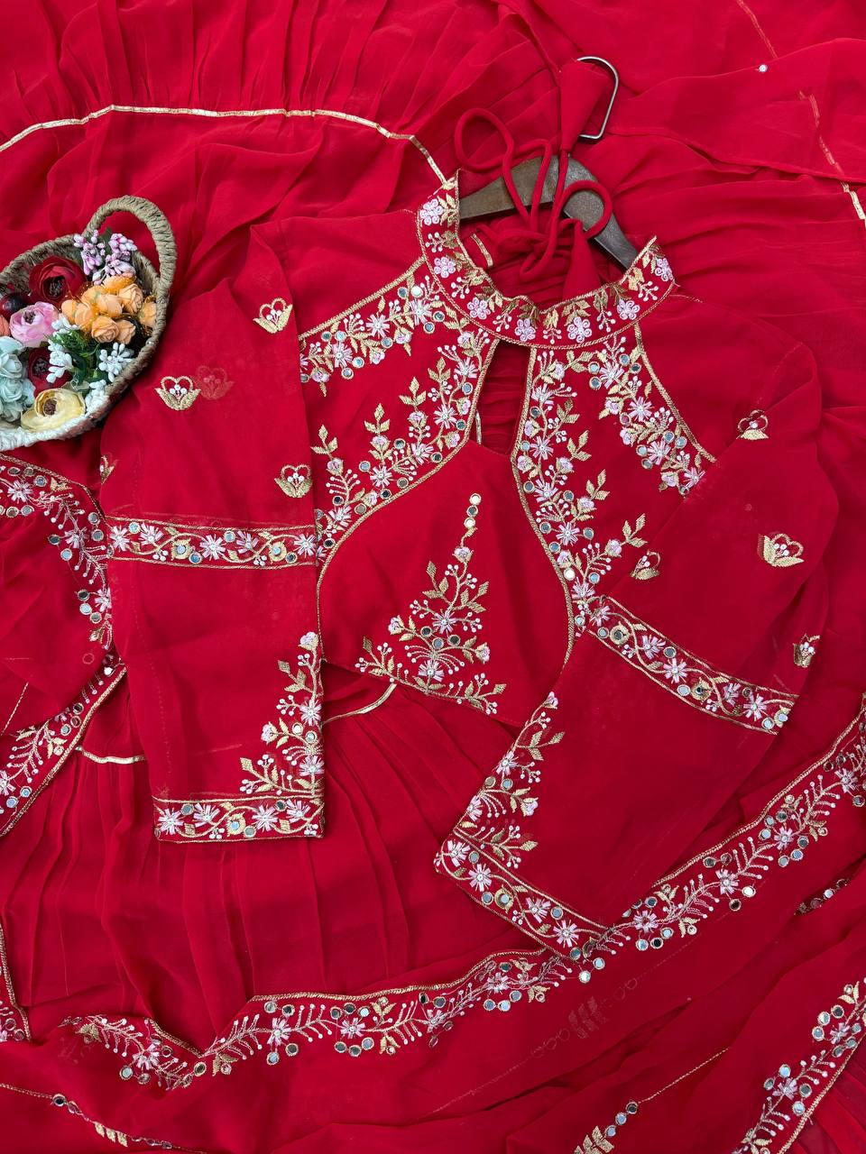 Faux Georgette Lehenga Saree with Ruffle & Mirror Work | Full Stitched with Sequins Embroidered Blouse YNF