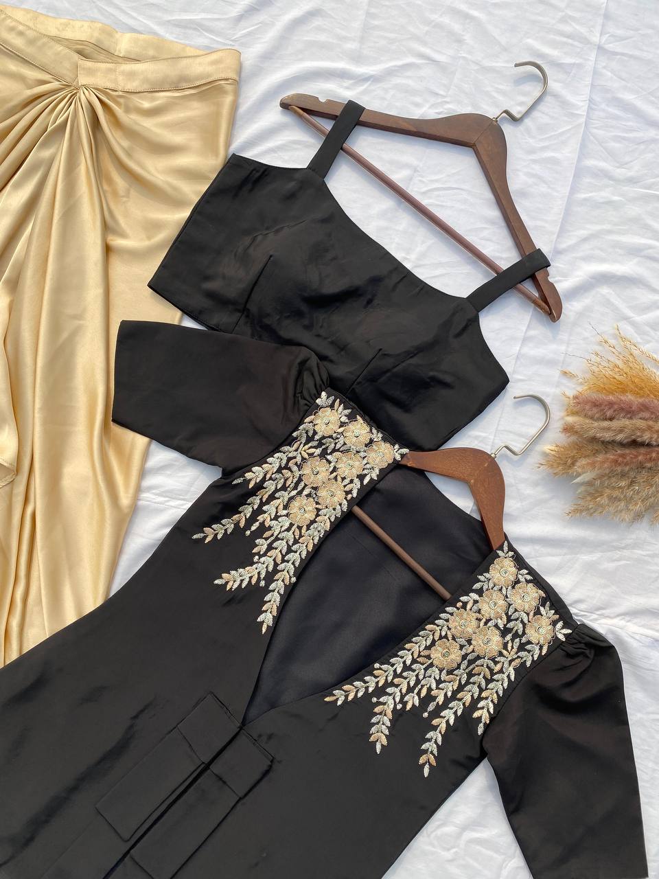 rendy Ethnic Set with Tube Blouse, Dhoti & Embroidered Blazer | French Crape & Japan Satin | Free Size | Premium Finish YNF