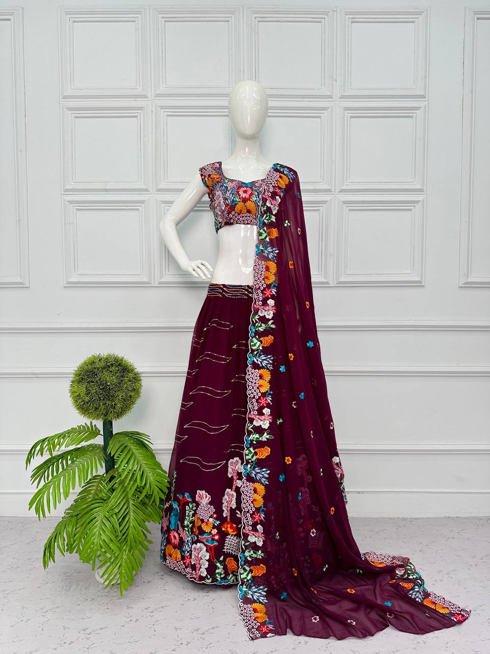 Graceful Georgette Embroidered Lehenga Set with Dupatta & Unstitched Blouse YNF