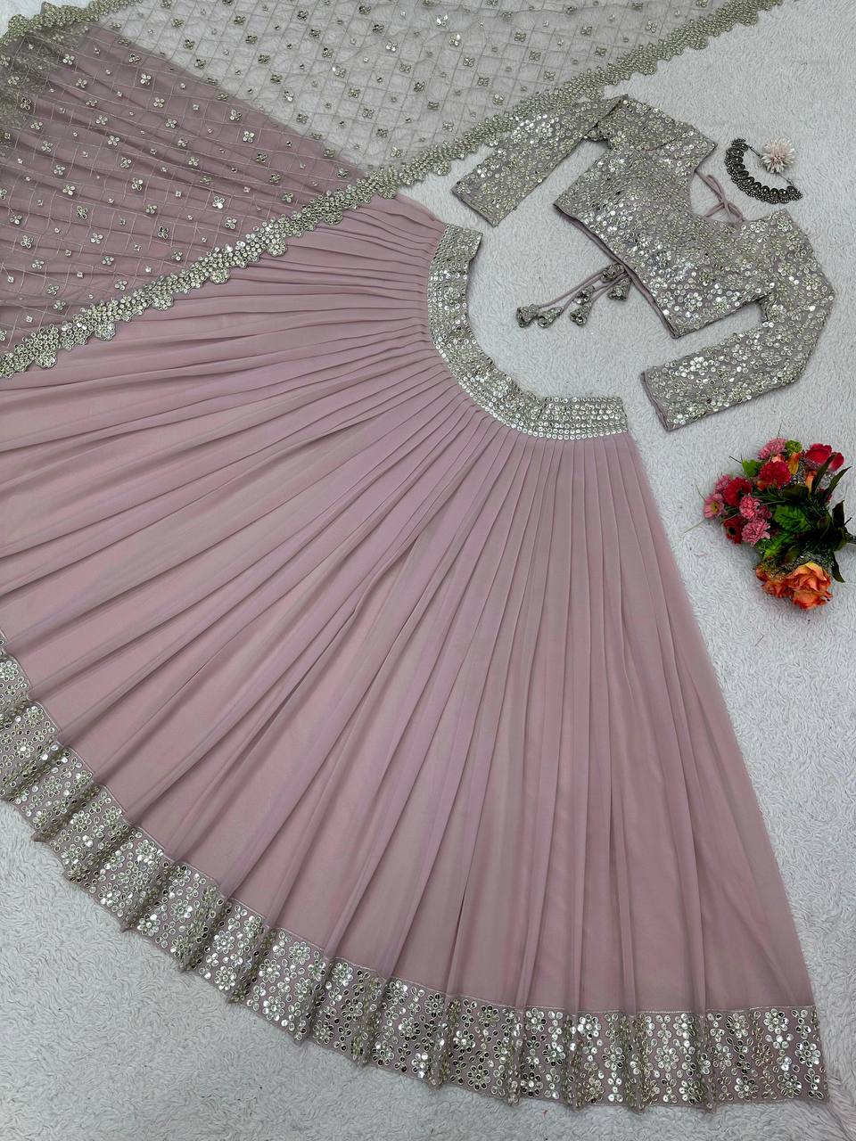 Stunning Faux Georgette 9mm Sequin Embroidered Lehenga Set YNF
