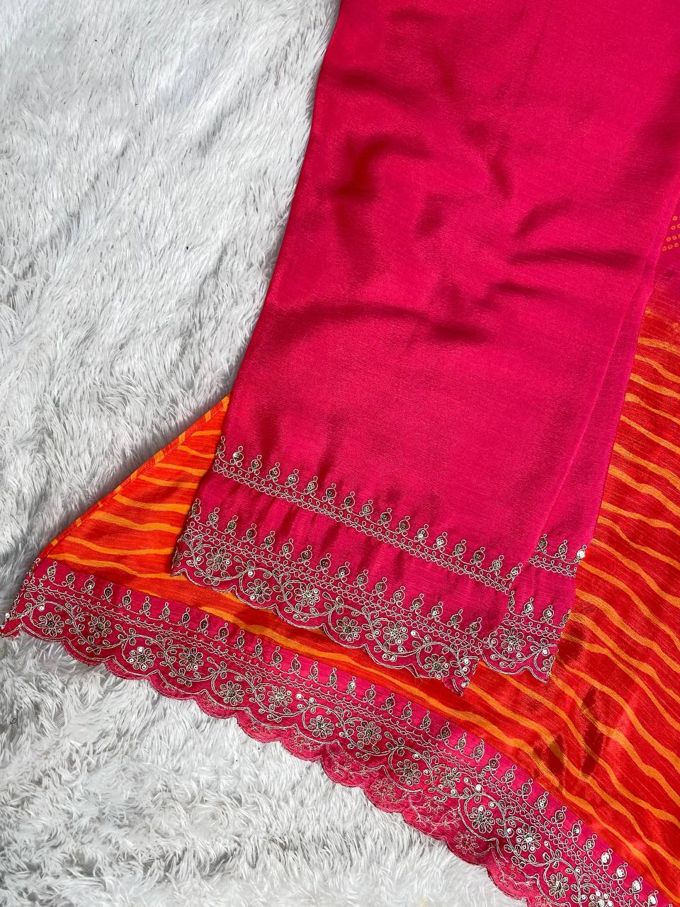 Premium Chinon Silk Suit Set with Pant & Dupatta | Real Mirror & Sequence Work YNF