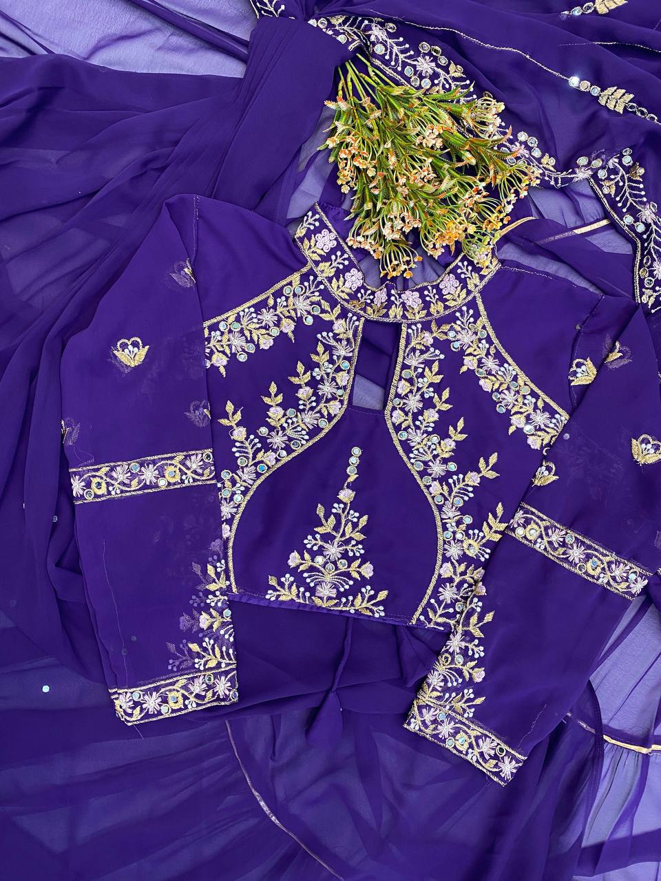 Faux Georgette Lehenga Saree with Ruffle & Mirror Work | Full Stitched with Sequins Embroidered Blouse YNF