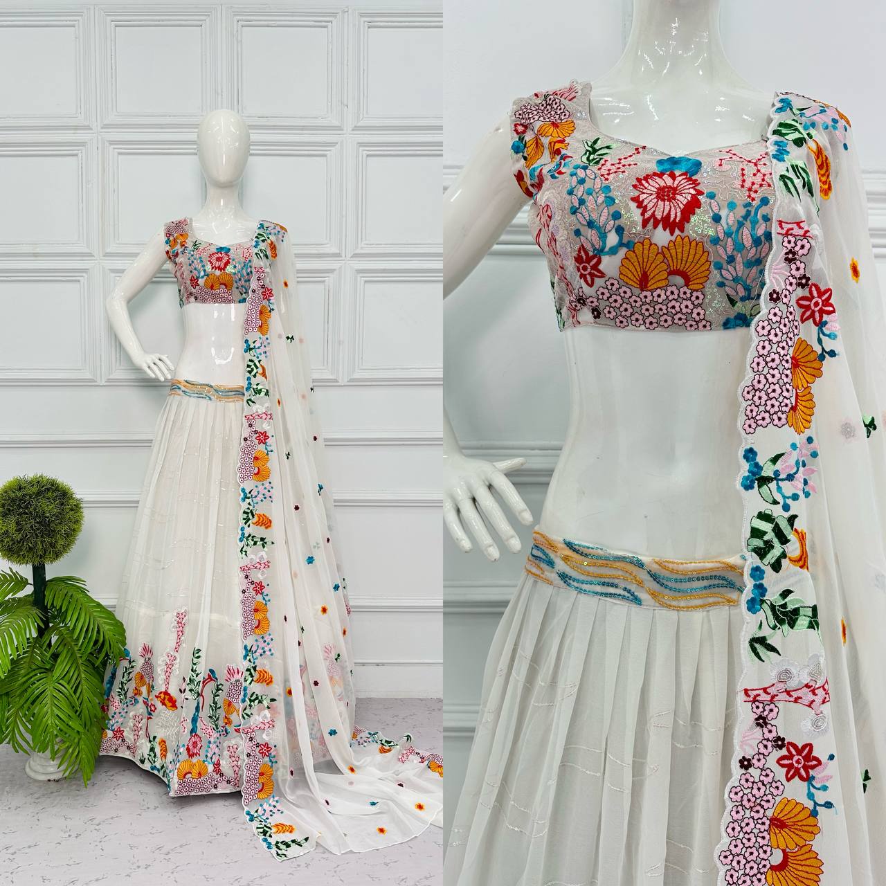 Graceful Georgette Embroidered Lehenga Set with Dupatta & Unstitched Blouse YNF