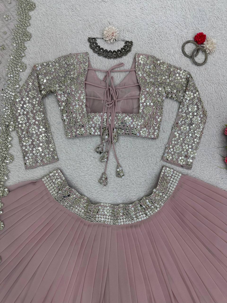 Stunning Faux Georgette 9mm Sequin Embroidered Lehenga Set YNF