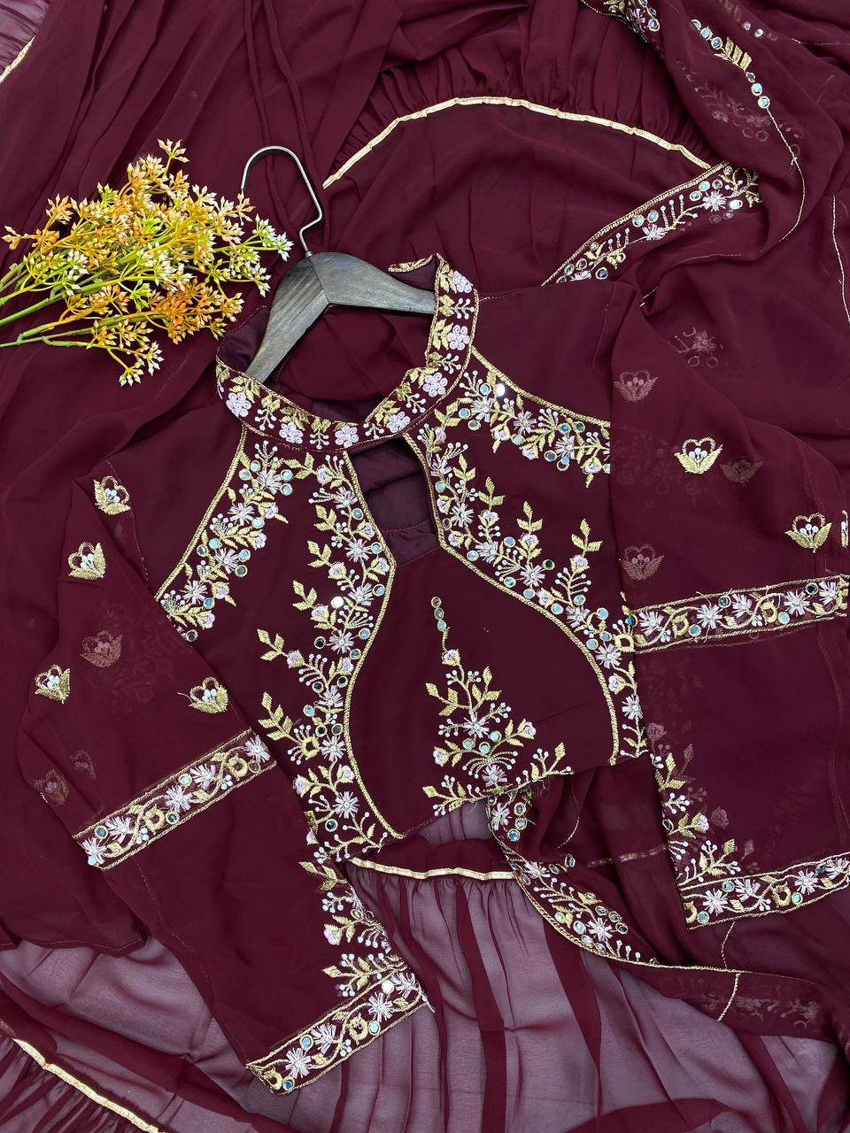 Faux Georgette Lehenga Saree with Ruffle & Mirror Work | Full Stitched with Sequins Embroidered Blouse YNF