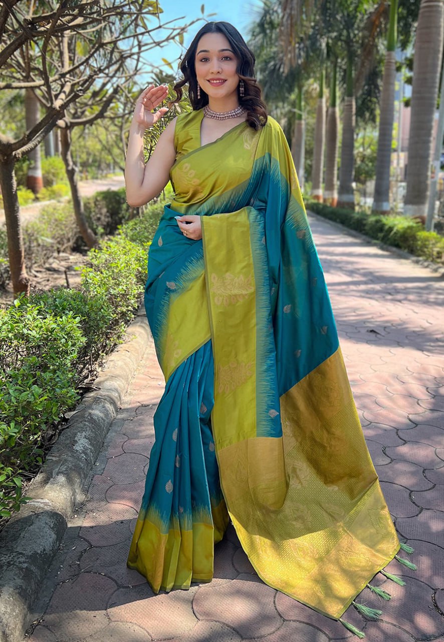 Luxurious Banarasi Soft Silk Saree with Gold Zari & Heavy Brocade Work | 5.5 M Length | 5 Color Options | Traditional Elegance YNF