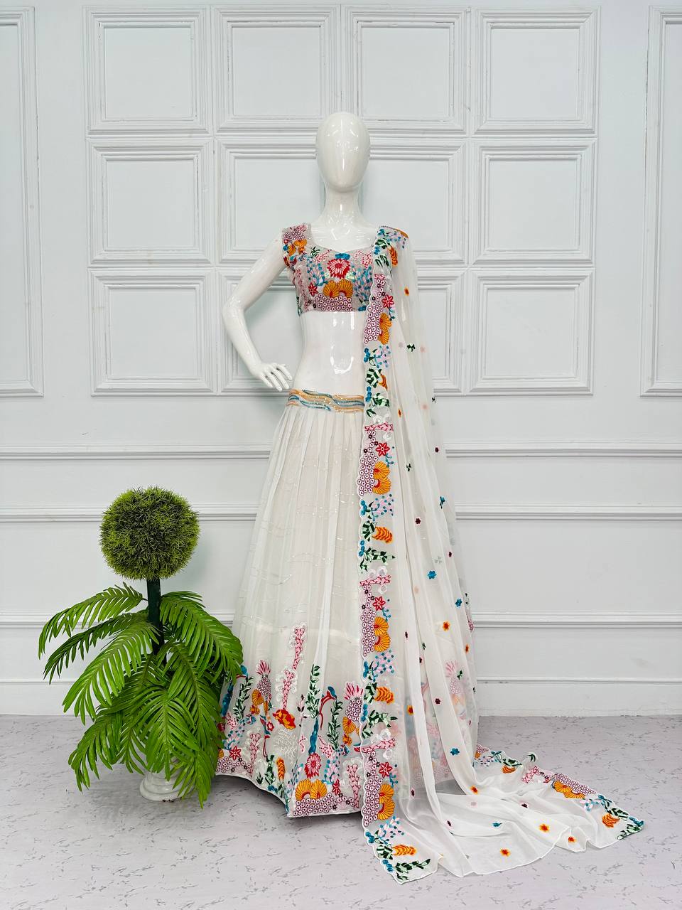 Graceful Georgette Embroidered Lehenga Set with Dupatta & Unstitched Blouse YNF