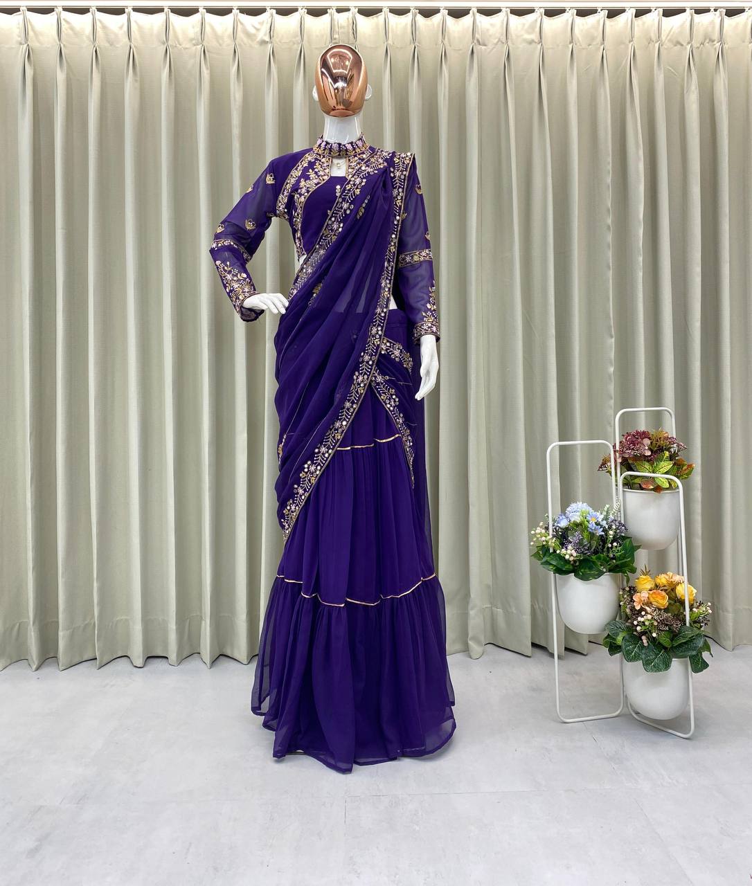 Faux Georgette Lehenga Saree with Ruffle & Mirror Work | Full Stitched with Sequins Embroidered Blouse YNF