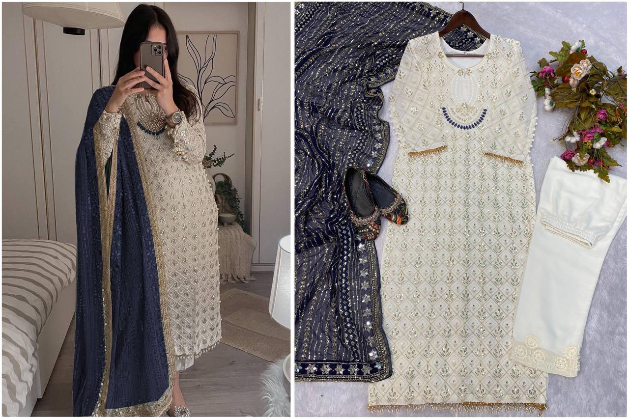Elegant Fox Georgette Set with Sequence Embroidery & Real Mirror Dupatta YNF