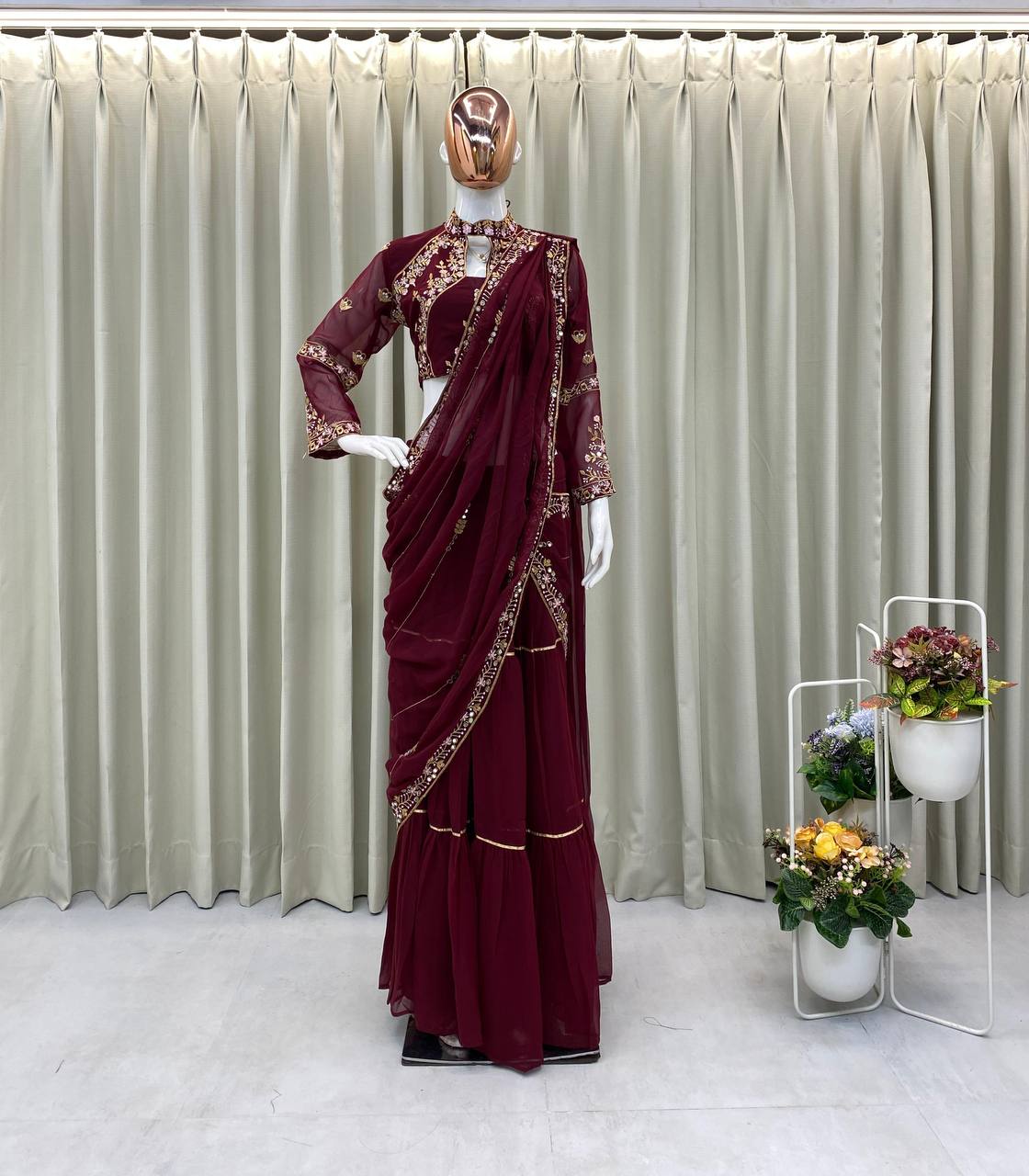 Faux Georgette Lehenga Saree with Ruffle & Mirror Work | Full Stitched with Sequins Embroidered Blouse YNF