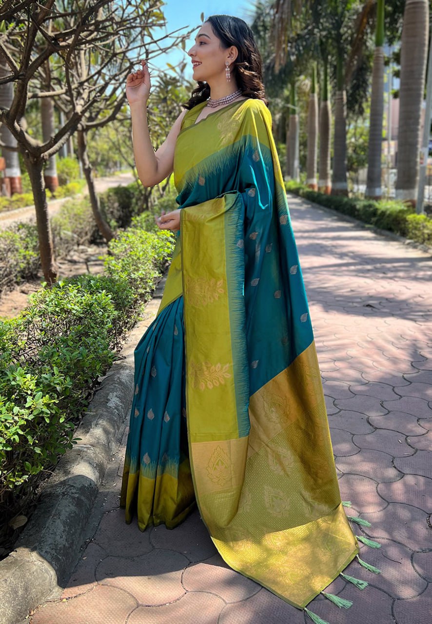 Luxurious Banarasi Soft Silk Saree with Gold Zari & Heavy Brocade Work | 5.5 M Length | 5 Color Options | Traditional Elegance YNF