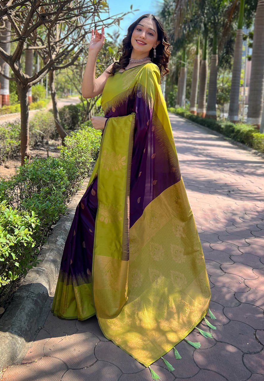 Luxurious Banarasi Soft Silk Saree with Gold Zari & Heavy Brocade Work | 5.5 M Length | 5 Color Options | Traditional Elegance YNF