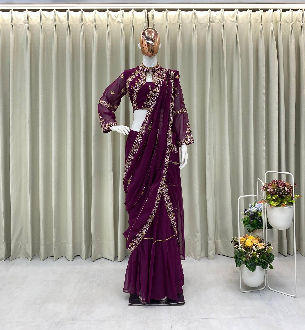 Faux Georgette Lehenga Saree with Ruffle & Mirror Work | Full Stitched with Sequins Embroidered Blouse YNF