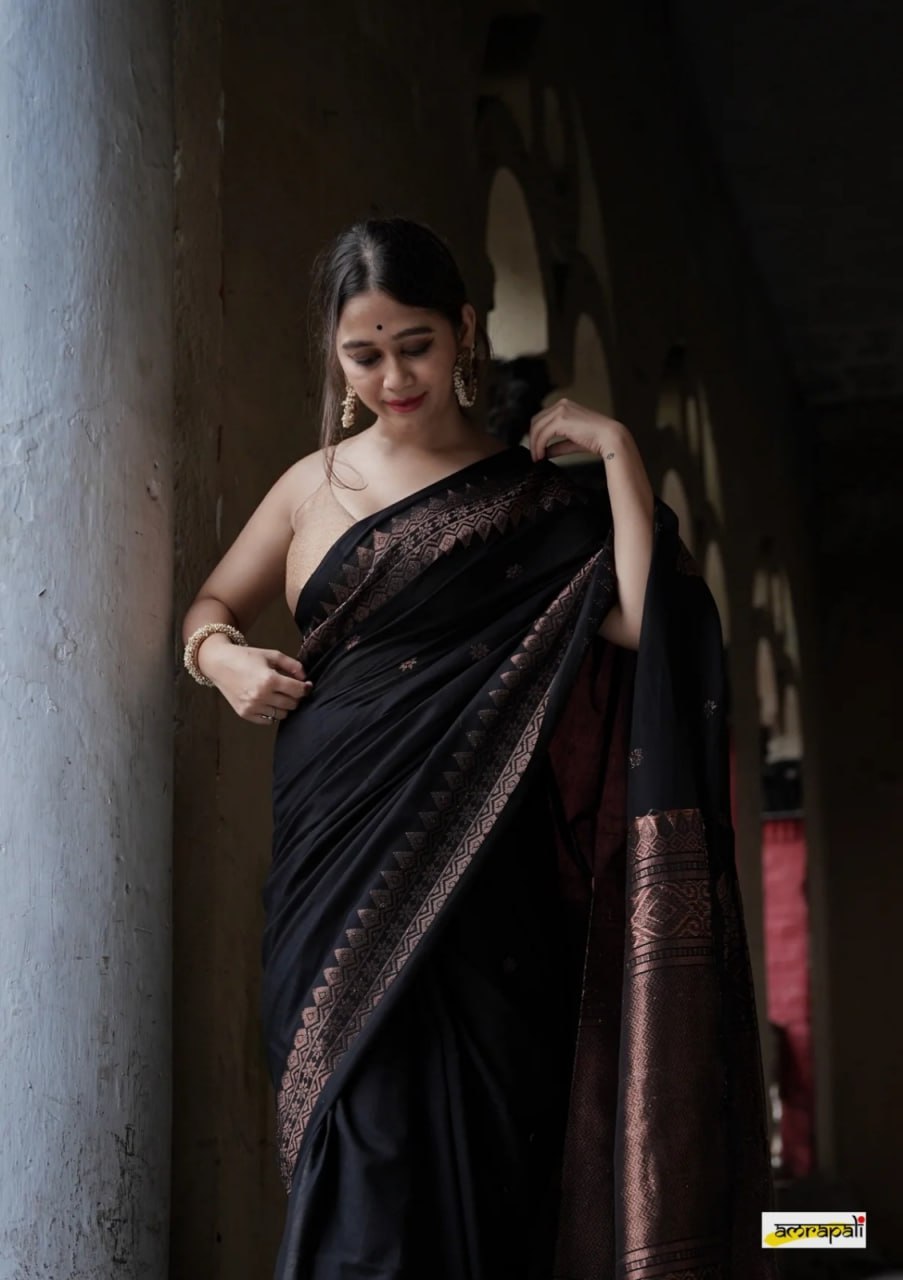 Elegant Sky Blue Banarasi Soft Silk Saree with Copper Zari & Colorful Print | 5.5 M Length | 5 Color Options | Lightweight & Graceful Drape YNF