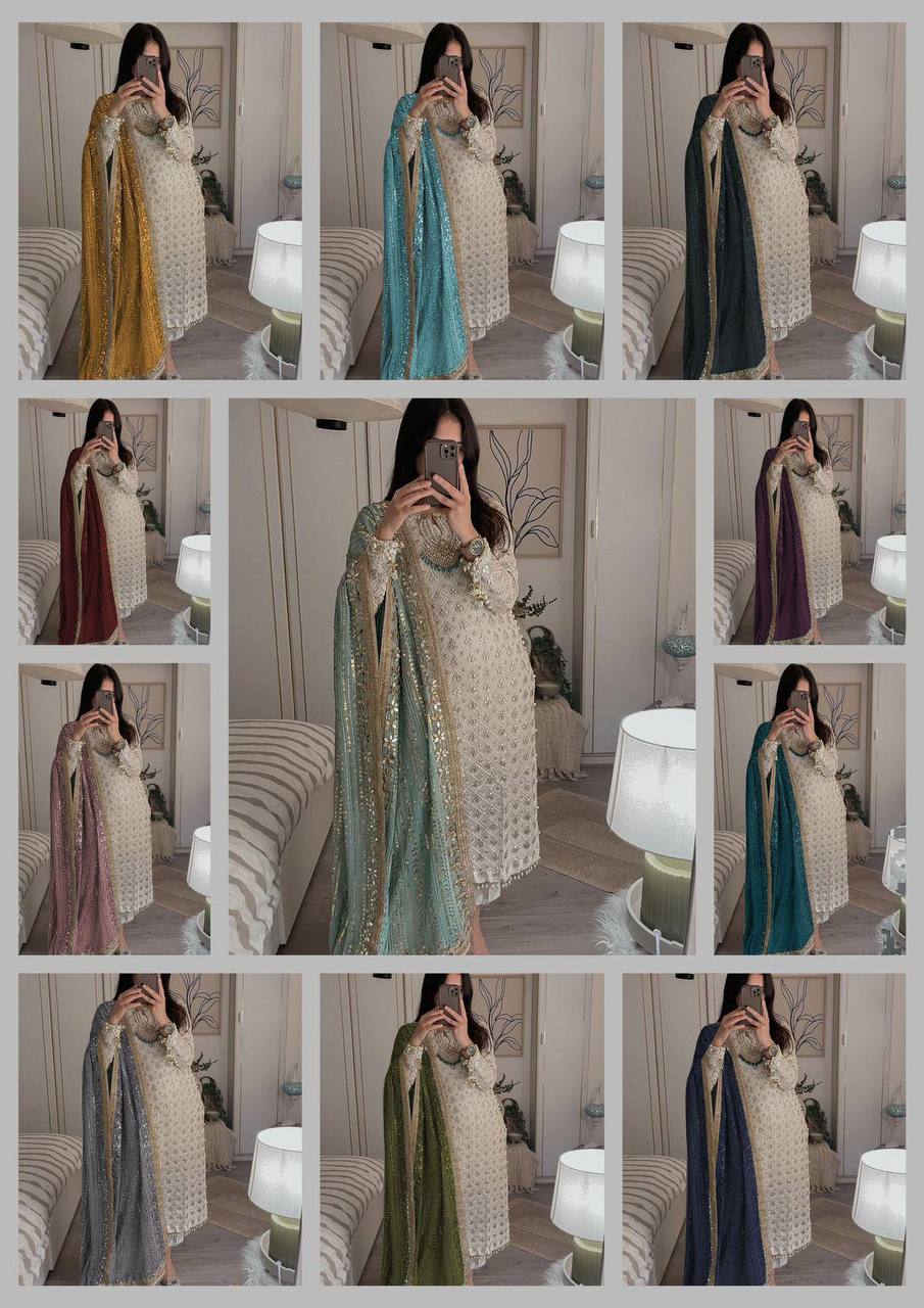Elegant Fox Georgette Set with Sequence Embroidery & Real Mirror Dupatta YNF