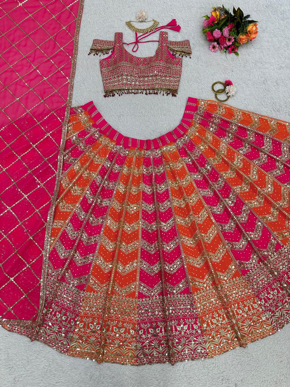 Fox Georgette Lehenga Set with 3+5mm Sequins & Real Diamond Detailing YNF