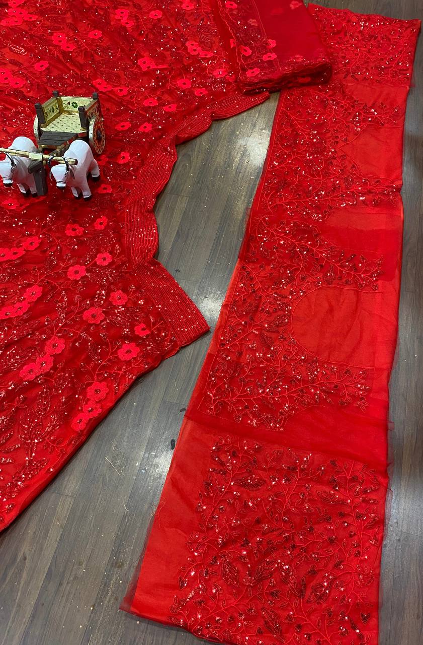 Premium Soft Butterfly Net Lehenga with Embroidery Sequins Work | Semi-Stitched with Unstitched Blouse & Dupatta YNF
