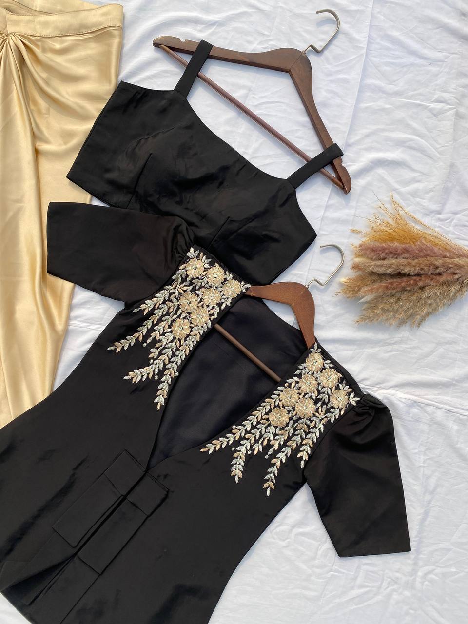 rendy Ethnic Set with Tube Blouse, Dhoti & Embroidered Blazer | French Crape & Japan Satin | Free Size | Premium Finish YNF