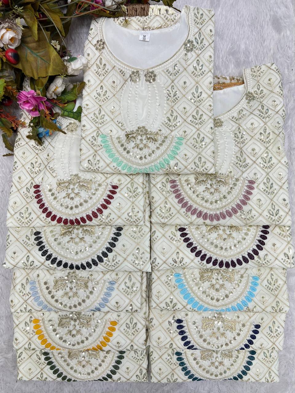 Elegant Fox Georgette Set with Sequence Embroidery & Real Mirror Dupatta YNF