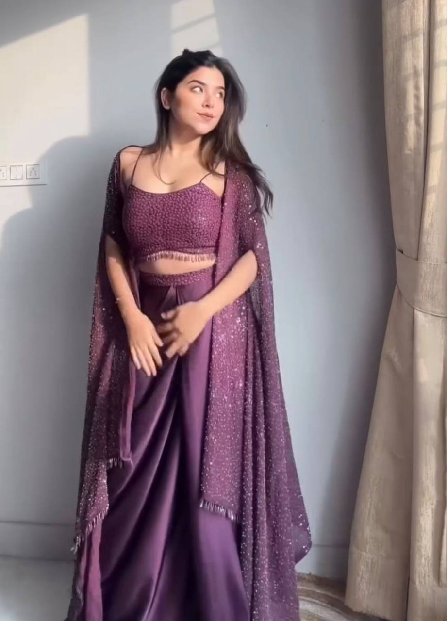 Elegant 3-Piece Ethnic Set with Shrug, Draped Skirt & Tube Choli YNF