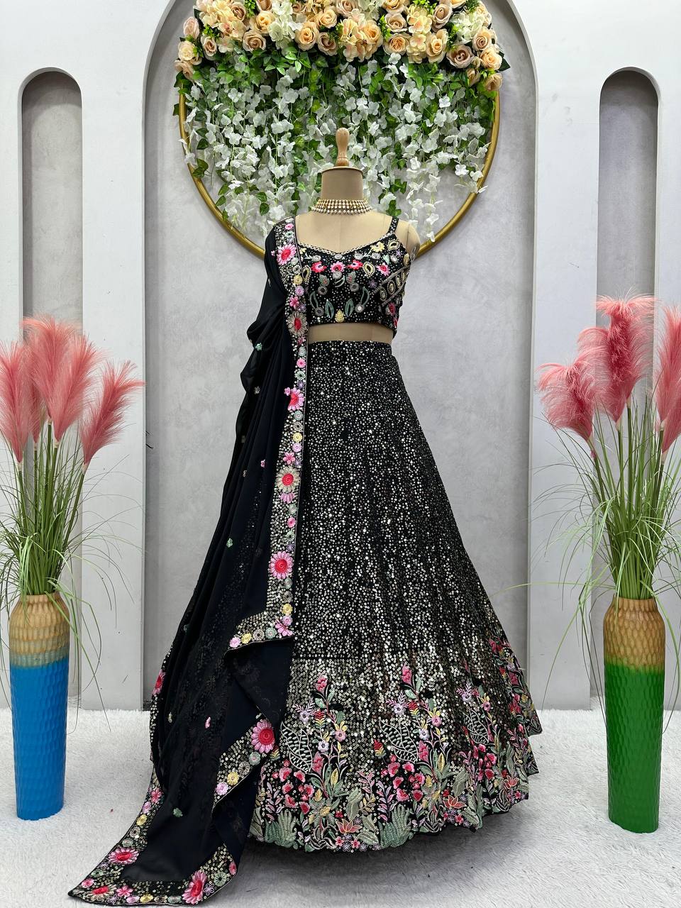 Graceful Faux Georgette Lehenga Set with Thread & Sequin Work YNF