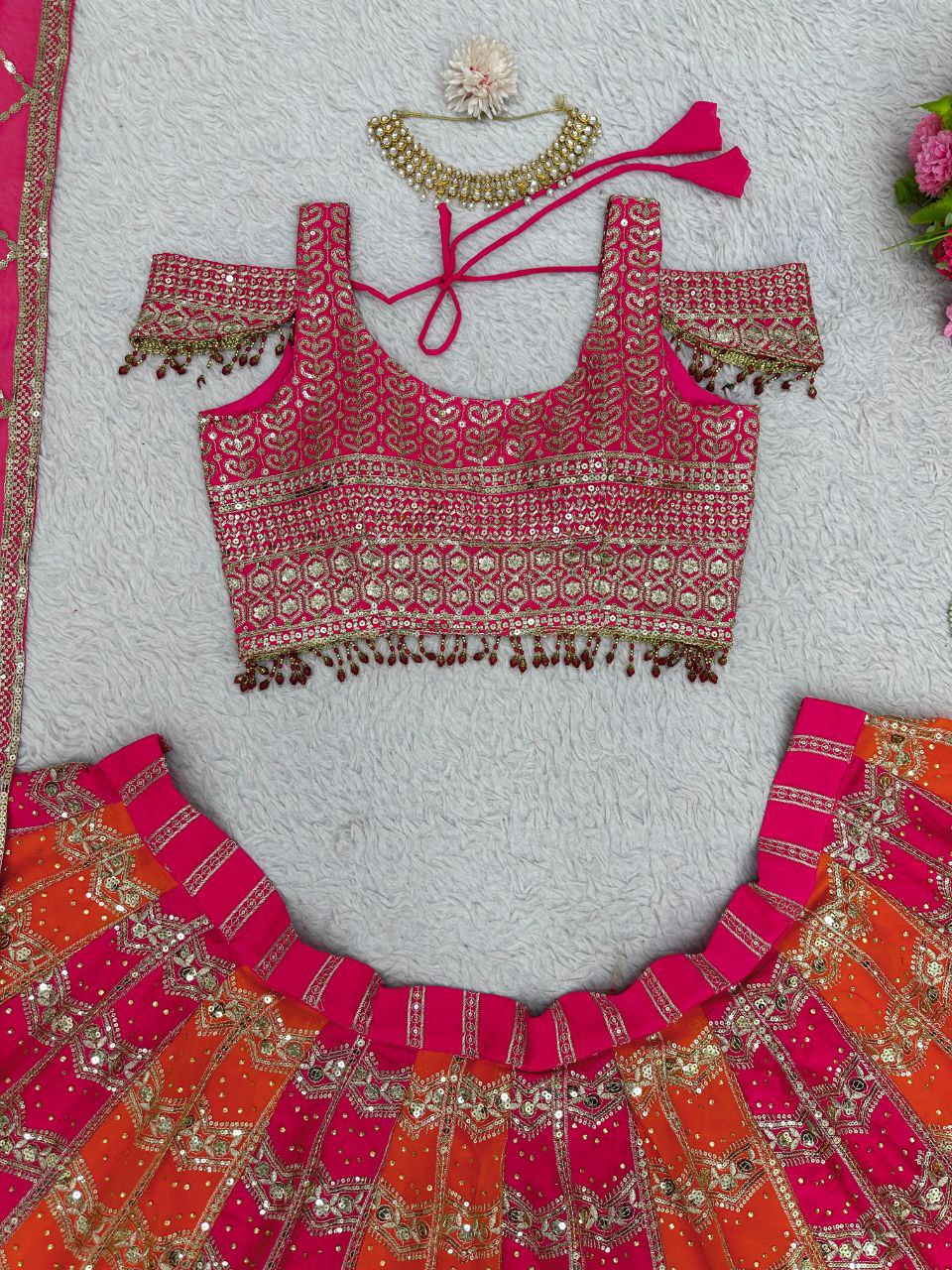 Fox Georgette Lehenga Set with 3+5mm Sequins & Real Diamond Detailing YNF