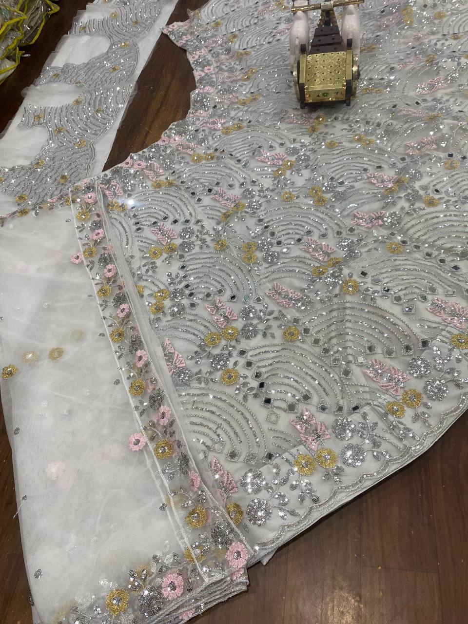 Real Mirror Embroidered Soft Butterfly Net Lehenga Set | Semi-Stitched with Dupatta & Blouse YNF