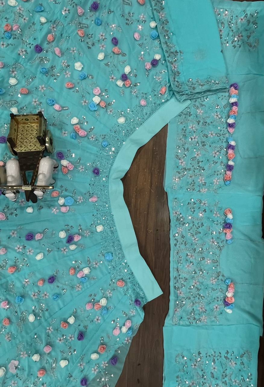 Faux Georgette Lehenga Saree with Ruffle & Mirror Work | Full Stitched with Sequins Embroidered Blouse YNF
