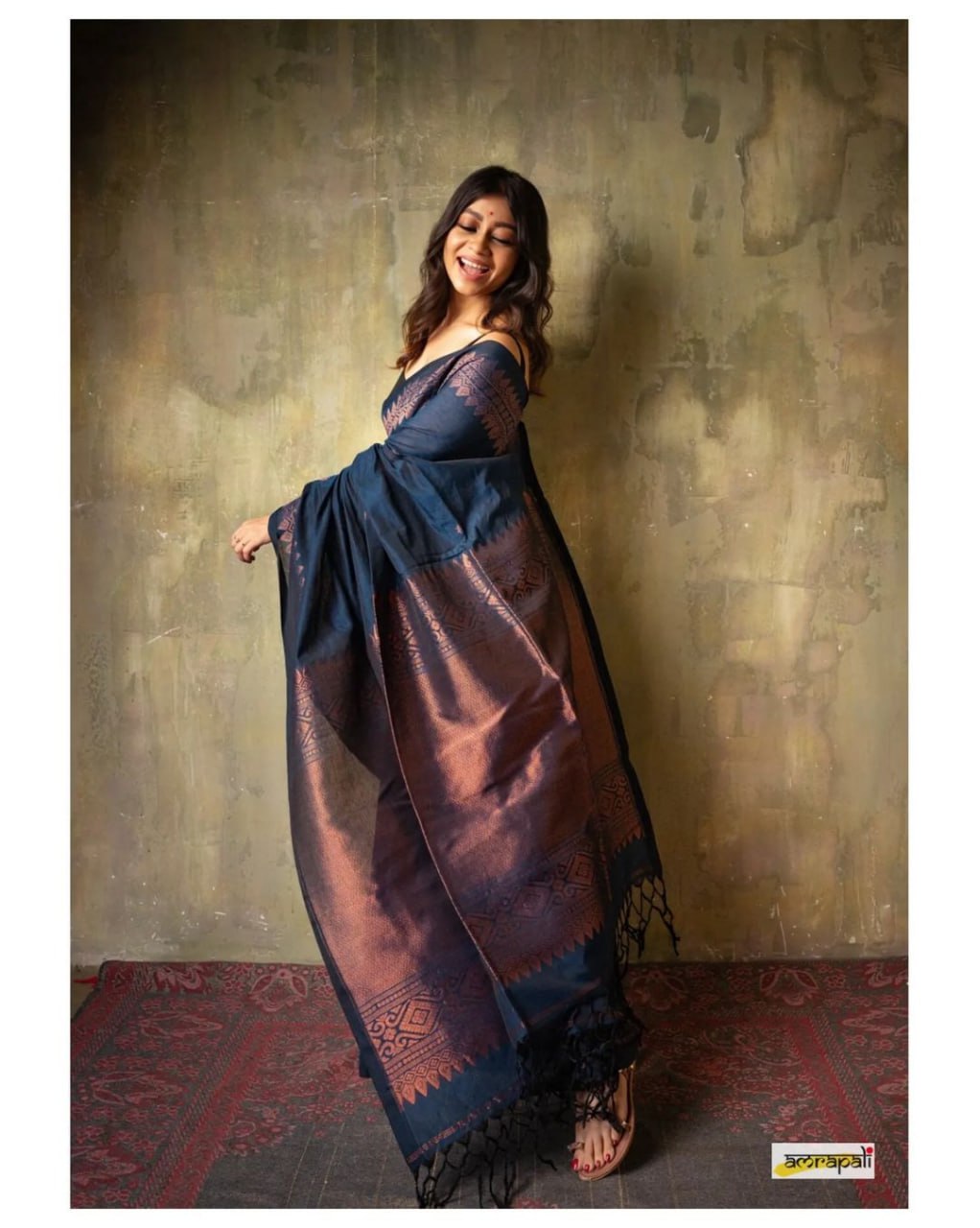 Elegant Sky Blue Banarasi Soft Silk Saree with Copper Zari & Colorful Print | 5.5 M Length | 5 Color Options | Lightweight & Graceful Drape YNF