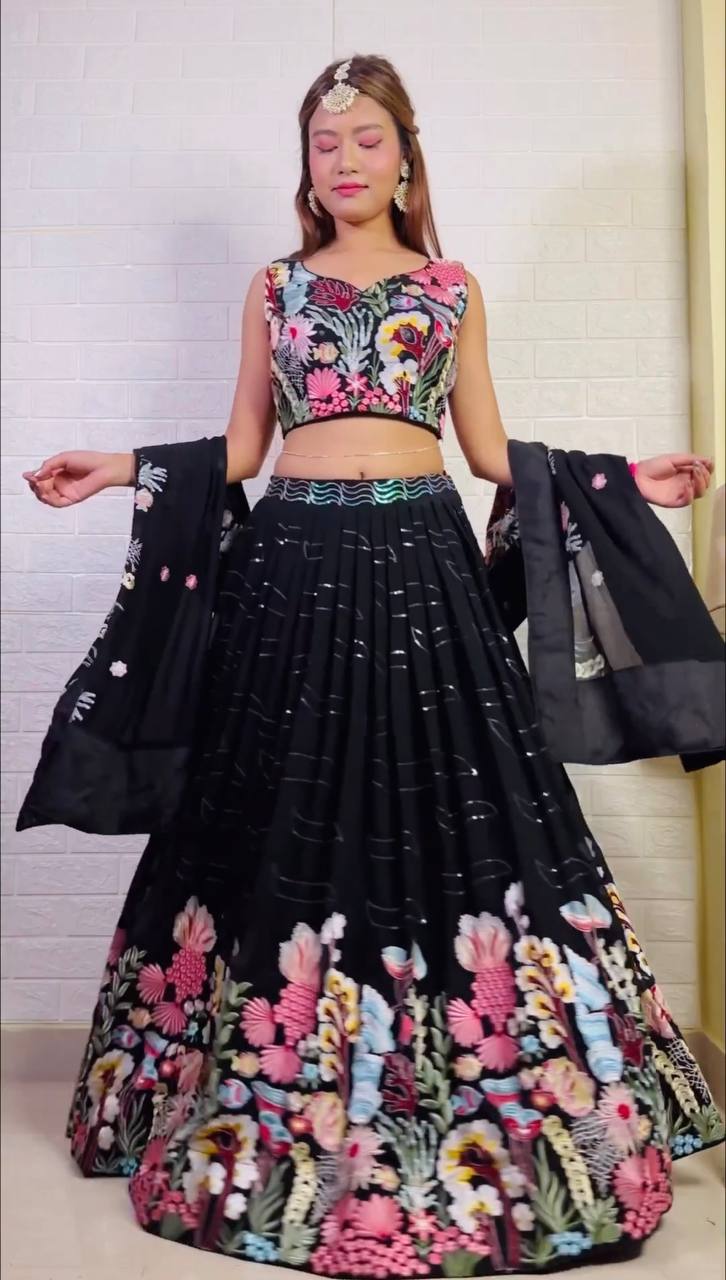 Graceful Georgette Embroidered Lehenga Set with Dupatta & Unstitched Blouse YNF