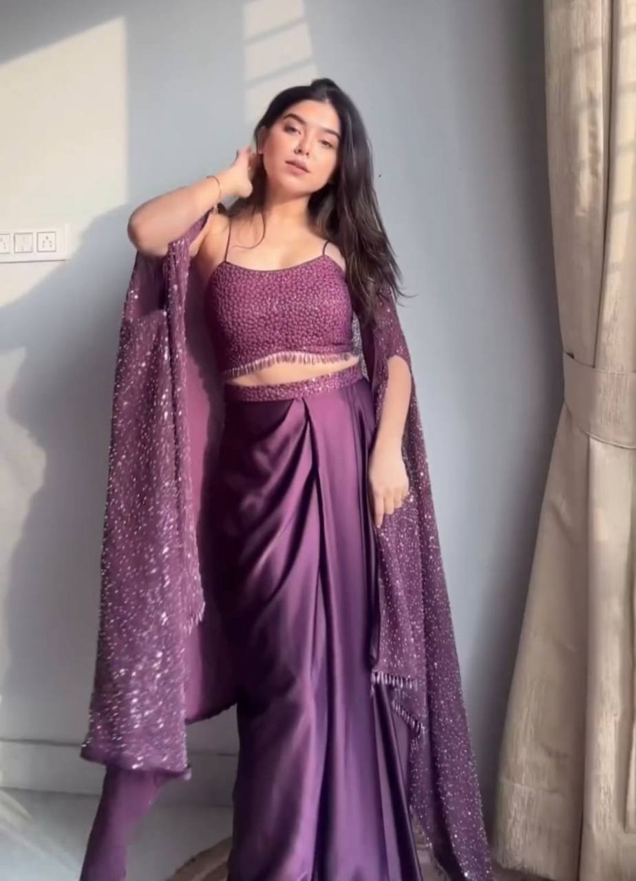 Elegant 3-Piece Ethnic Set with Shrug, Draped Skirt & Tube Choli YNF